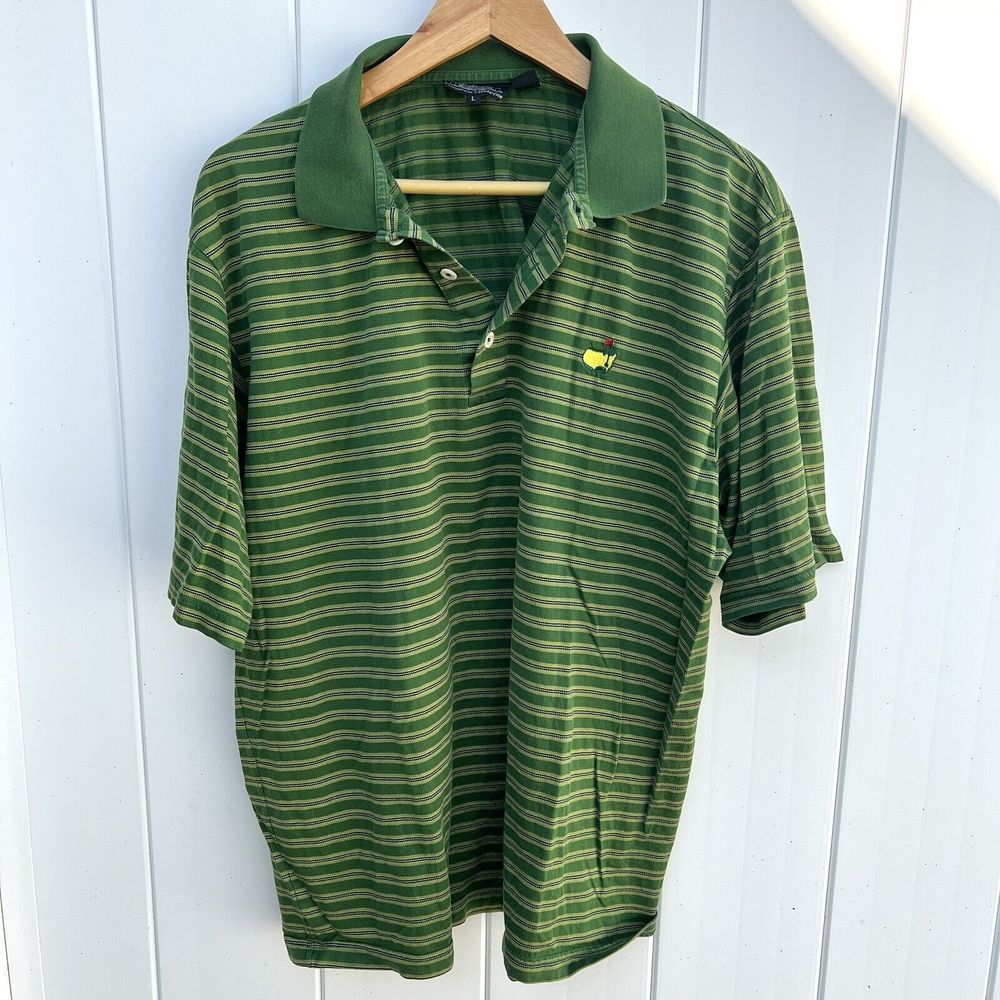 Masters Clubhouse Collection Polo Men's Large Green Striped Short Sleeve Shirt